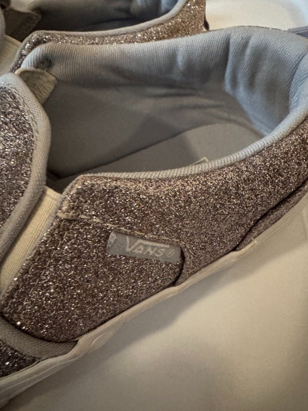Vans Girls' Missy Silver Glitter Slip-On Sneakers – Size: Girls' 4, - Picture 4 of 8